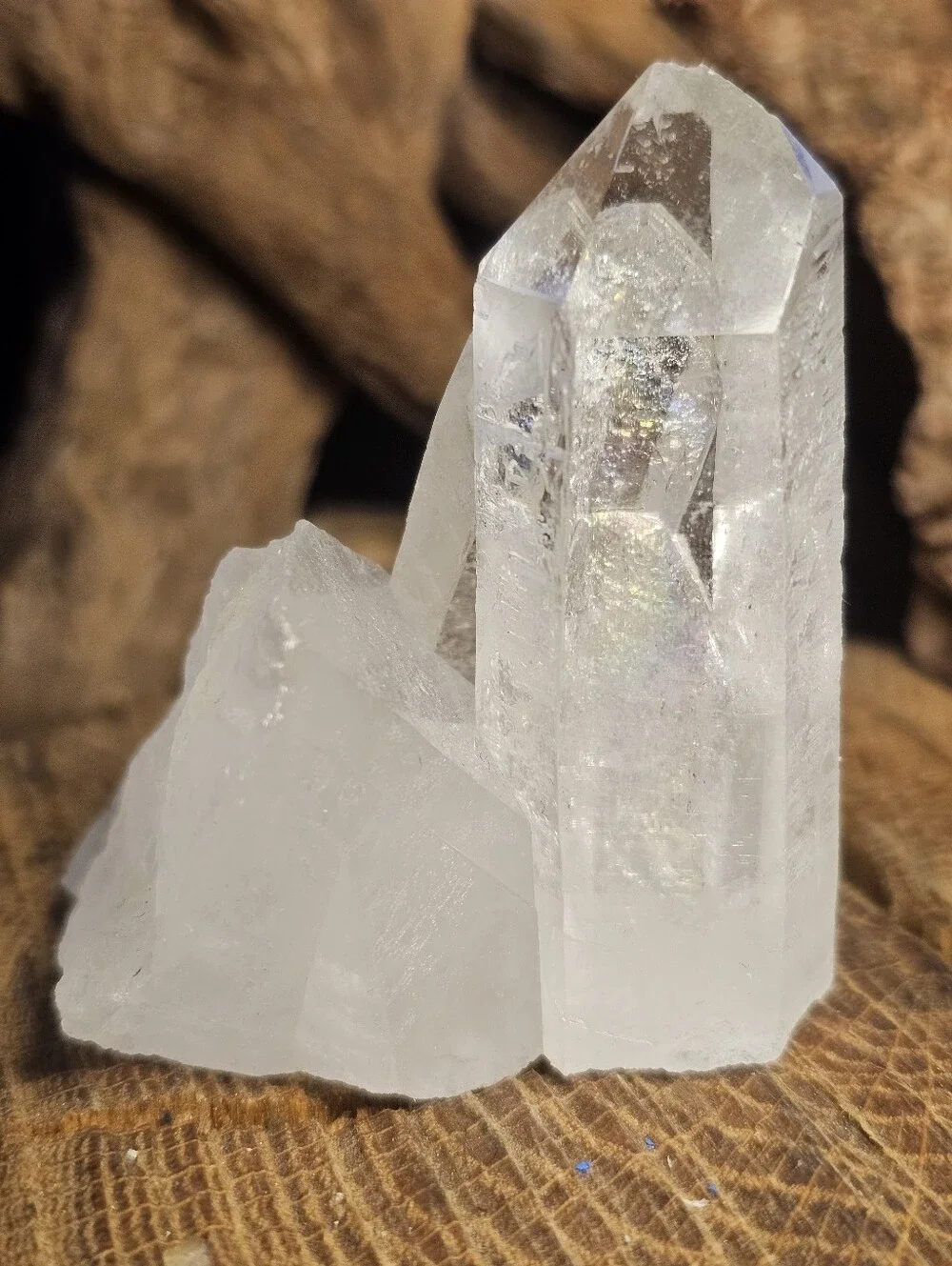 Rare Brazilian Rainbowy Clear Quartz Crystal Cluster - Translucent White Crystal